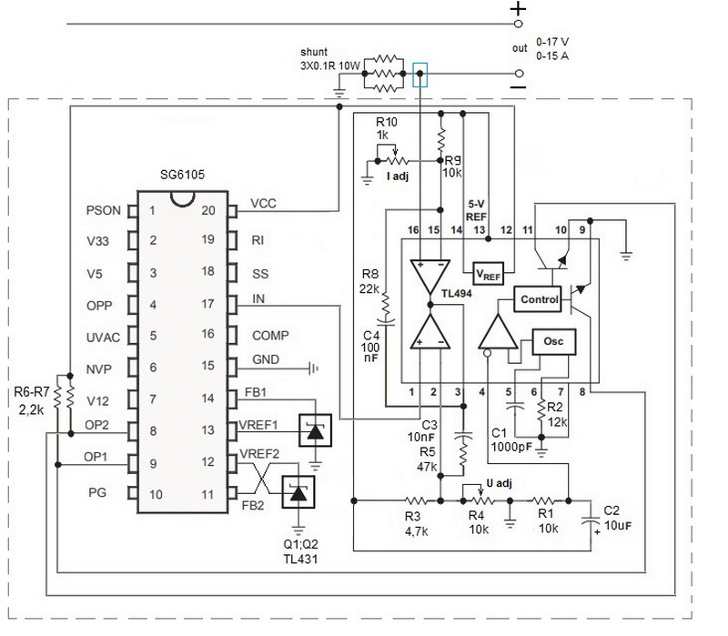 Схема компьютерного блока питания на tl494 и lm339